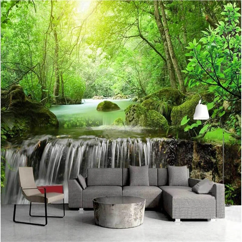 beibehang Sunshine trees green landscape water production financial TV wall background custom large fresco green wallpaper