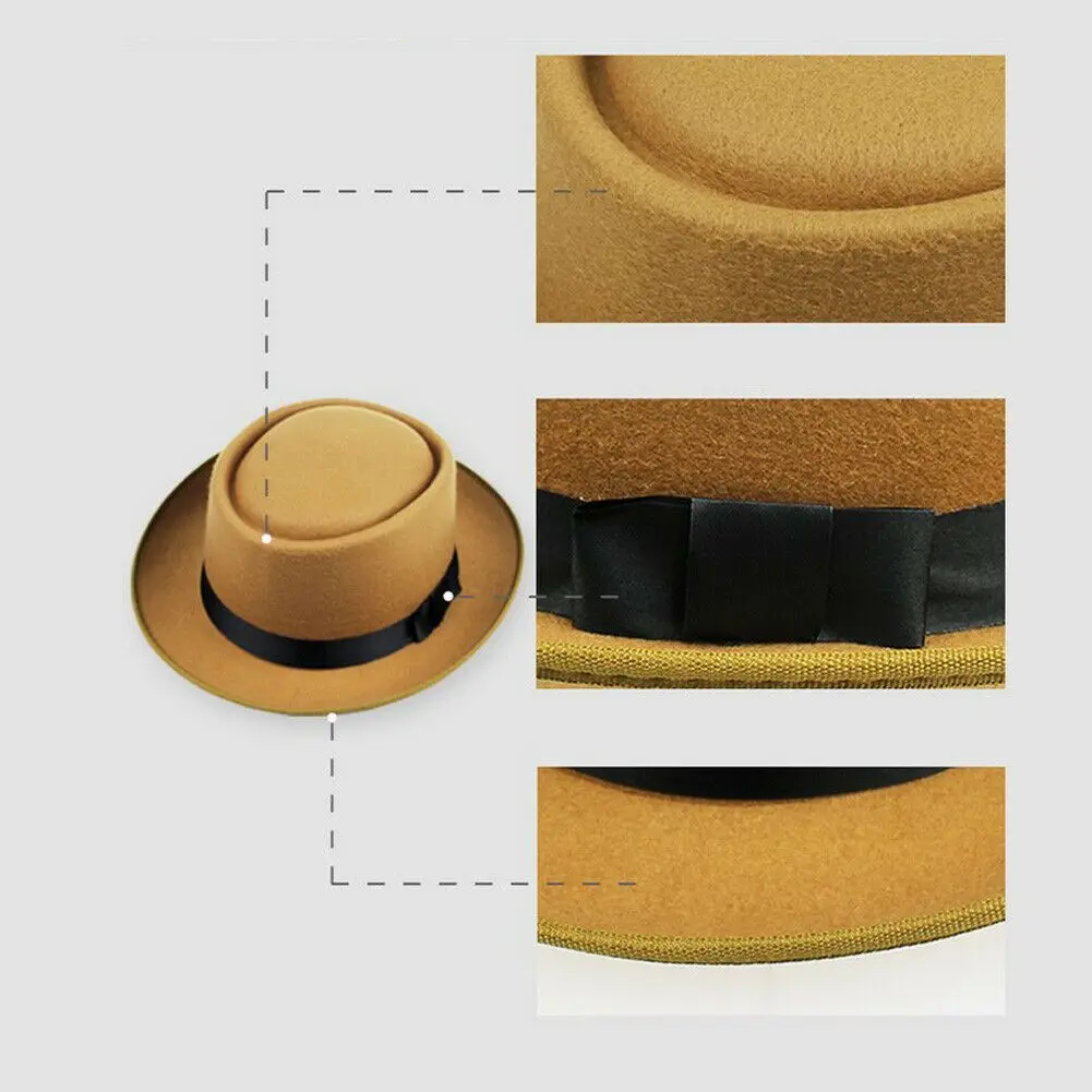 Unisex Men Women Classic Fe Pork Pie Hat Church Trilby Jazz Cap Gentleman Fe Cap