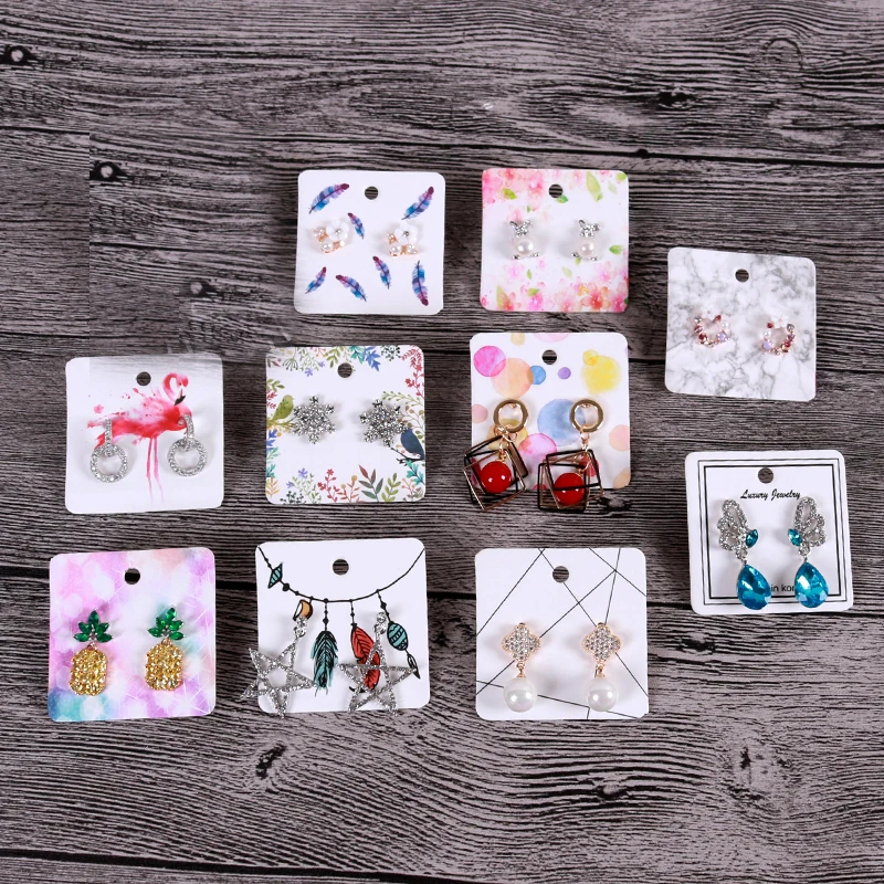 

100Pcs/Lot 5x5cm Multi Patterns Earring Cards Fashion Jewelry Organizer Ear Studs Earrings Display Packaging Cards