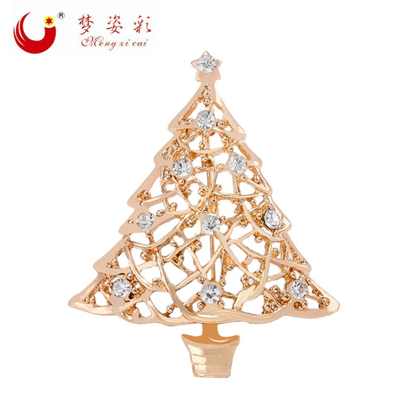 New Fashion Gold Cute Christmas Tree Hellow Brooch Pin For Women Crystal Rhinestone Star Broches Mujer para ropa Party Jewelry