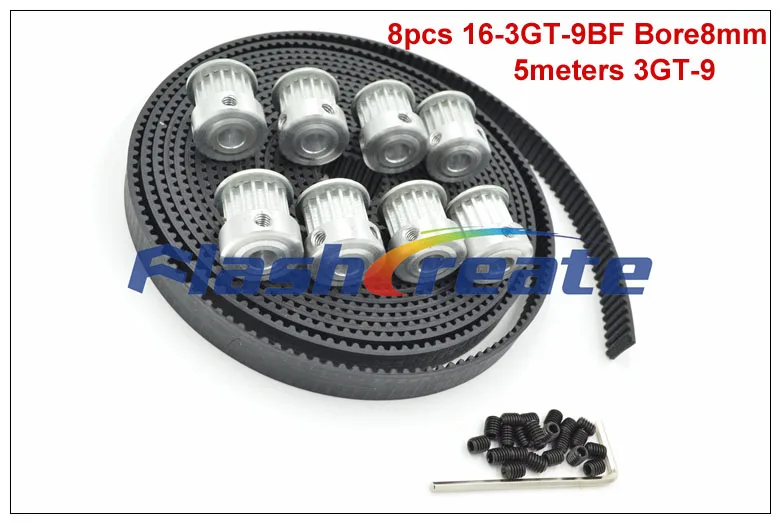 

8pcs 16 Teeth 3GT Pulley Bore 8mm + 5meters 3GT Rubber Timing Belt Width 9mm GT3 timing belt pulley 3D Printer Parts