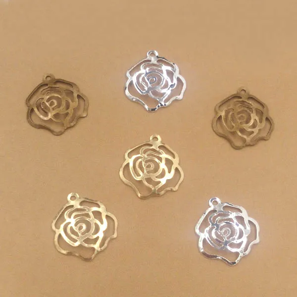 

Multi-color Plated Brass Metal Blank Vintage Filigree Rose Flower Charms Links Wraps Connectors Jewelry DIY Findings