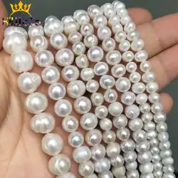 Natural Freshwater White Pearl Round Loose Spacer Beads For Jewelry Making DIY Bracelets Necklace 15'' Pick Size 4/6/8/9/10/11mm