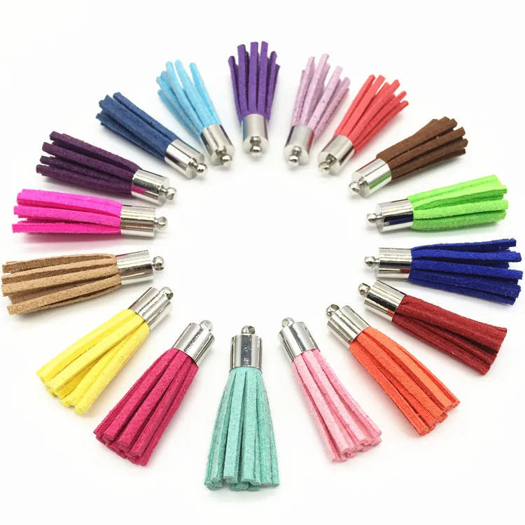 

35mm Mixed Tassel Fashion Borlas 100Pcs Pendants For Earrings Making Suede Tassels With Metal Cap Diy Keychain Charms Pingente