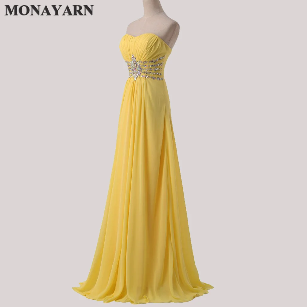 Women Fashion Free Shipping Strapless Chiffon Formal Party Dress Long Bridesmaid Dresses 2018 hot Yellow Floor Length Prom Gowns