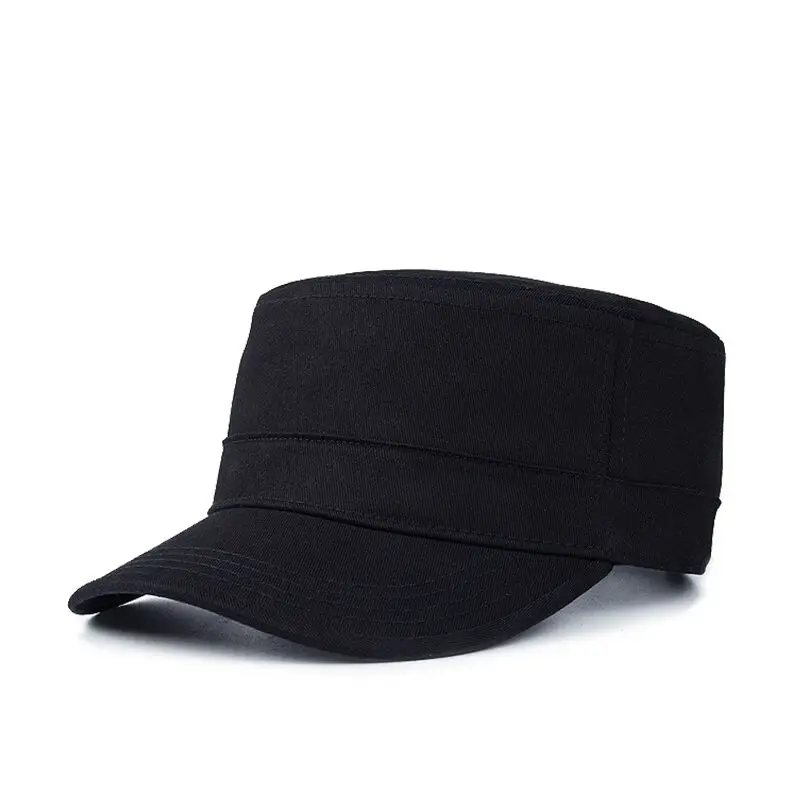 COKK Military Cap Hats For Men Women Cotton Solid Color Black Army Flat Cap Ladies Military Hats Adjustable Big Size Bone Male