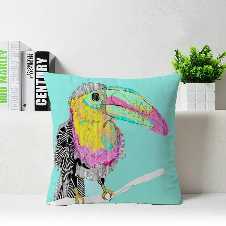 Free Shipping Customized Anime colorful Toucan bird Personalized Decorative Zippered Throw Square Pillowcase Durable Pillow Case