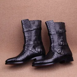 Newly Genuine real crocodile belly skin men high boots fashion shoe top quality crocodile skin men shoe real skin shoe base