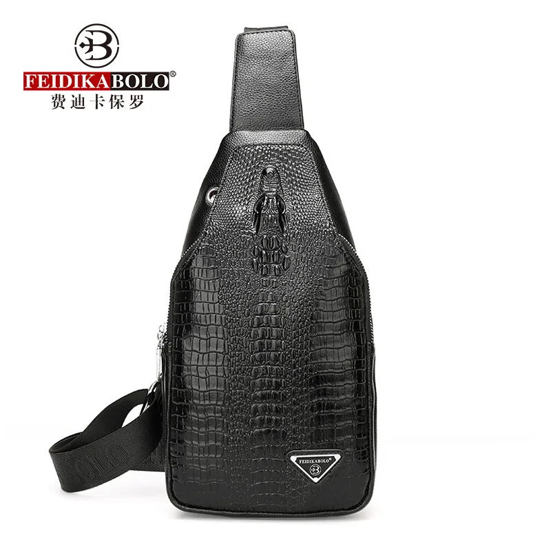 Crocodile Pattern Leather Men\'s Chest Bags Fashion Classic Men Bags Personality Travel Male Shoulder Bags Messenger Bag
