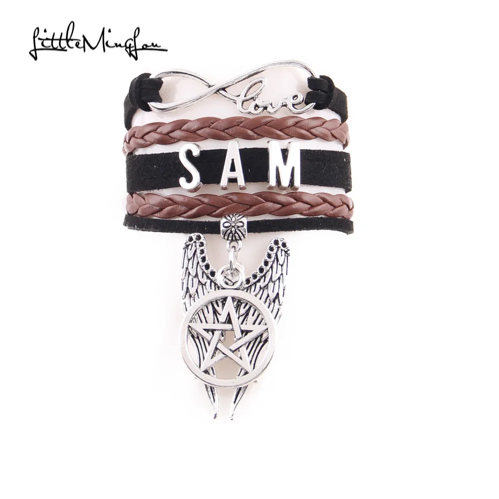 Little MingLou Infinity Love Castiel Dean Sam Winchester Bracelet Pentagram Wing Charm Men Bracelets & Bangles For Women Jewelry