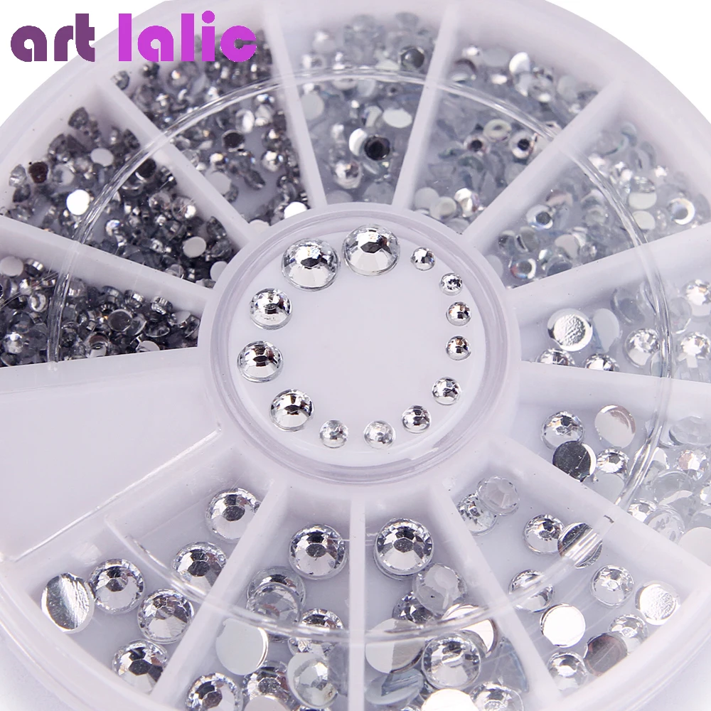 Mistas de Prata Prego Strass, Diamante Formas Redondas, 3D Decoração Nail, Acrílico Gel UV, Art Decor, 1.2mm, 2mm, 3mm, 4mm, 400Pcs