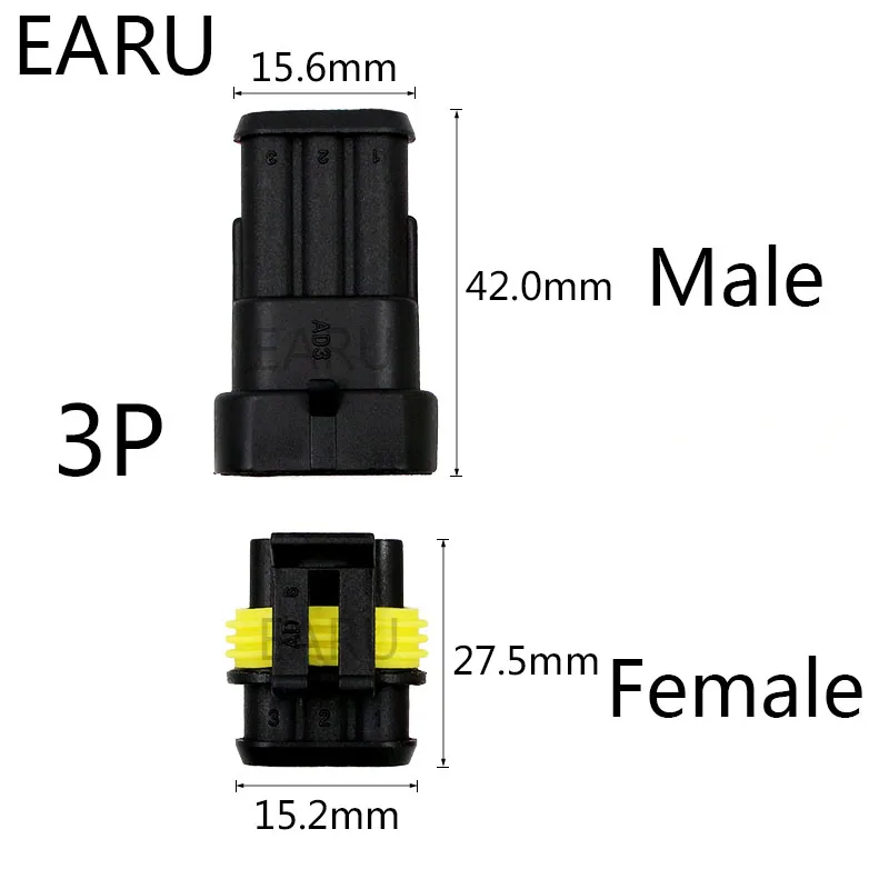 5 sets Kit 2 pin 1/2/3/4/5/6 pins Way AMP 1.5 Super Seal Sealing Waterproof Electrical Wire Cable Connector Plug for Car Auto