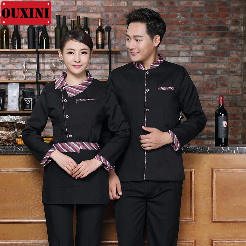 Hotel Waiter Uniform Long Sleeve Workwear Wrapping Cleaning Room Attendants Men Women Housekeeping Waiter Uniform Suit