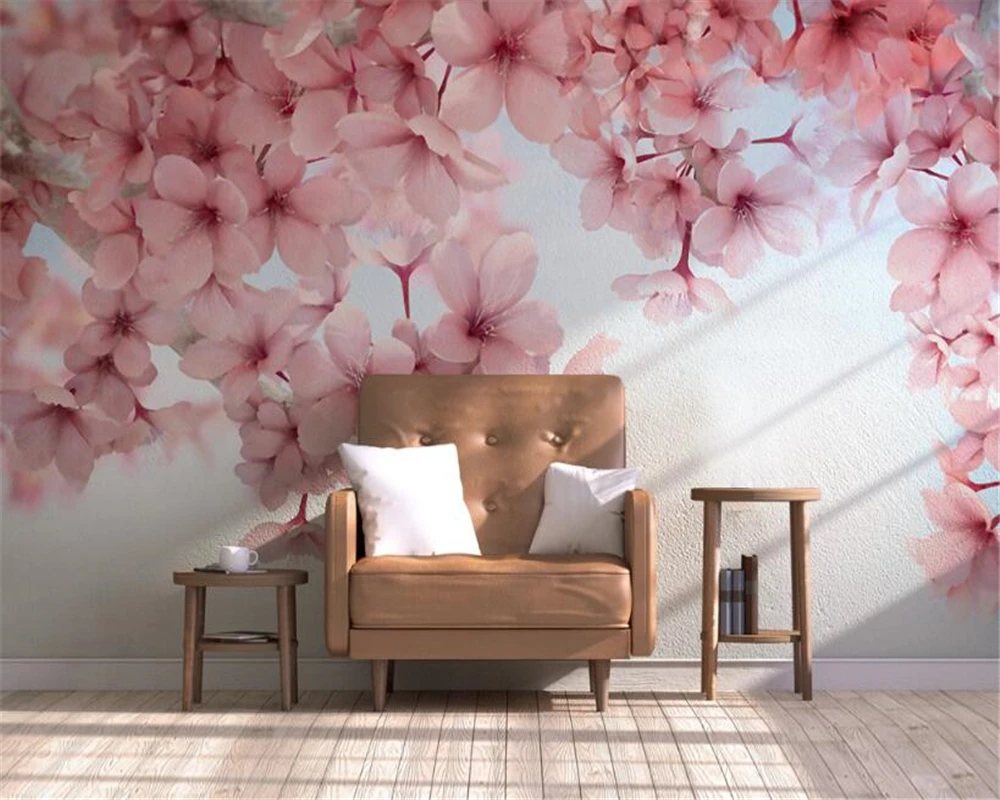 

beibehang Dream fashion seductive 3d wallpaper modern aesthetic cherry pink floral background decorative painting papier peint