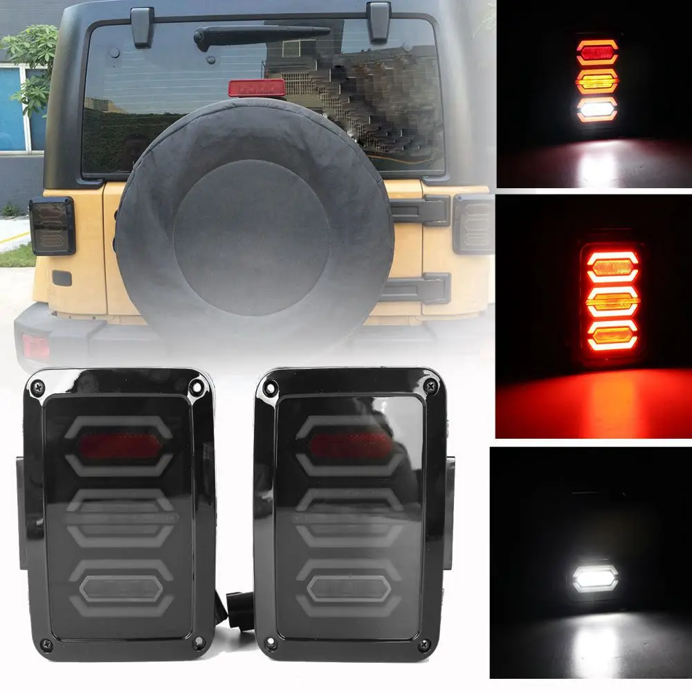 

1 Pair 35W LED Tail Lights US/EURO Version Taillights Turn Signal Light Rhombus For 2007-2017 Jeep Wrangler JK