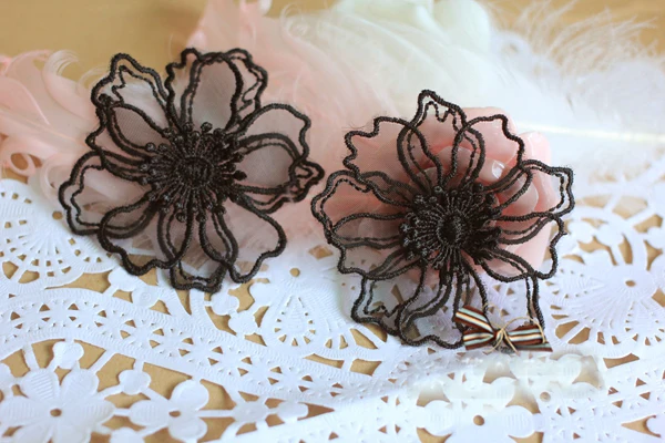 

20pcs 5.5cm 2.16" wide black/ivory/pink/gray 3D organza embroidery lace appliques patches L14M25