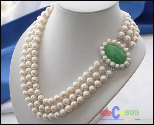 

women Fashion Jewelry wholesale 3ROW 8MM WHITE ROUND FW CULTURED PEARL NECKLACE