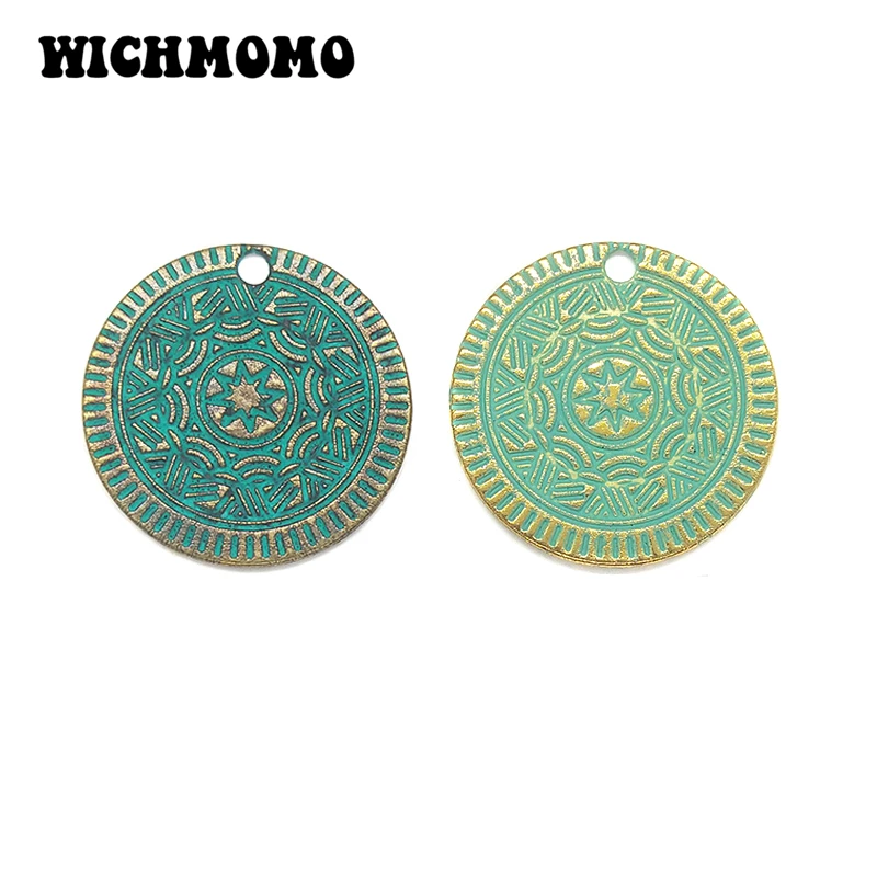 10pcs/bag 25MM Retro Patina Plated Zinc Alloy Green Round Coin Charms pendants For DIY Jewelry Accessories PJ015