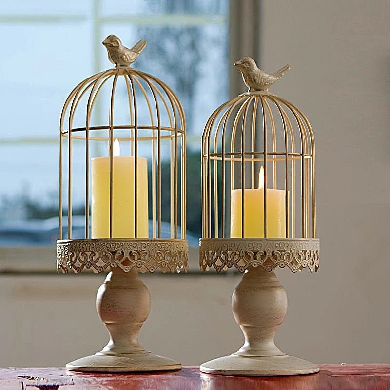 Valentine's Day romantic decoration to do the old wrought iron white European bird cage candle holder home decor craft ornaments