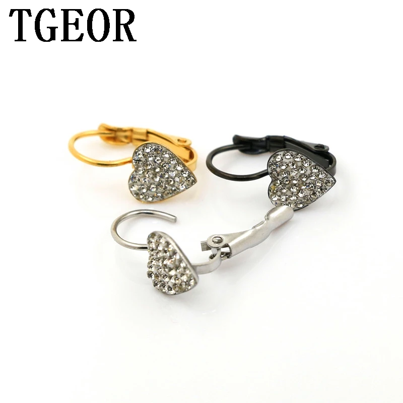 

Hot wholesale charms new arrival 30pcs surgical stainless steel with rim crystals heart Backing Earring Free shipping