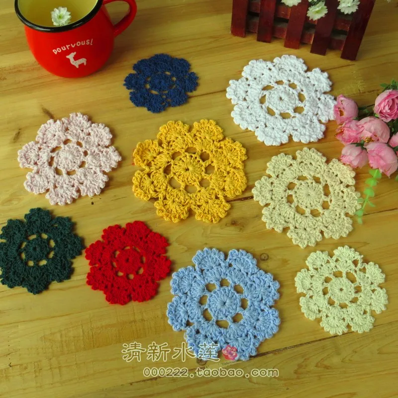 best selling 30 pic 6 cm and 10 cm round table mat  placemat coaster flower pad doily for wedding decoration crochet doilies