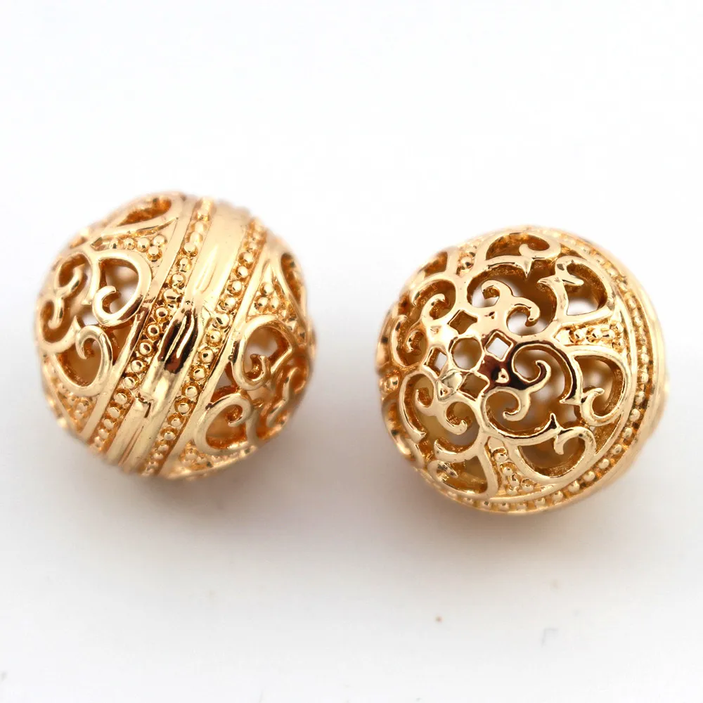 

African Dubai Gold Spacer Beads Hollow Ball Connectors Round Beading DIY Findings for Indian Nigerian Men Women Wedding Jewelry