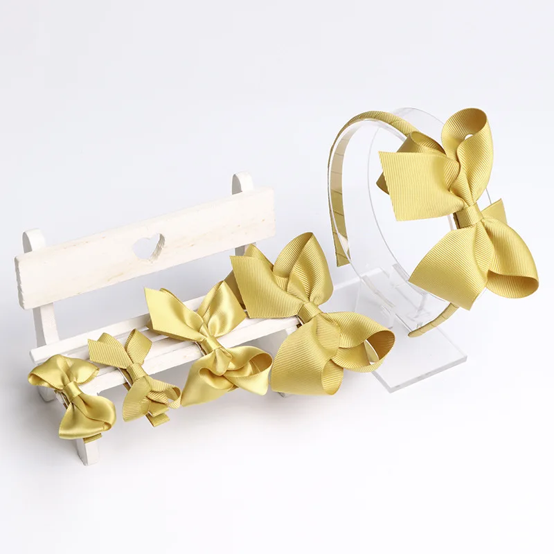 Boutique 5 Sets 5in1 Fashion Cute Ribbon Hair Bow Hairpins Hair Clips Solid Bowknot Hairbands Princess Headwear Hair Accessories