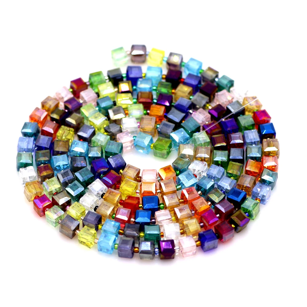 ZHUBI 95PCS/LOT AB Square Crystal Glass Faceted Beads 6MM Charms Jewelry Making Material DIY Crafts Pearl Beads for Decoration