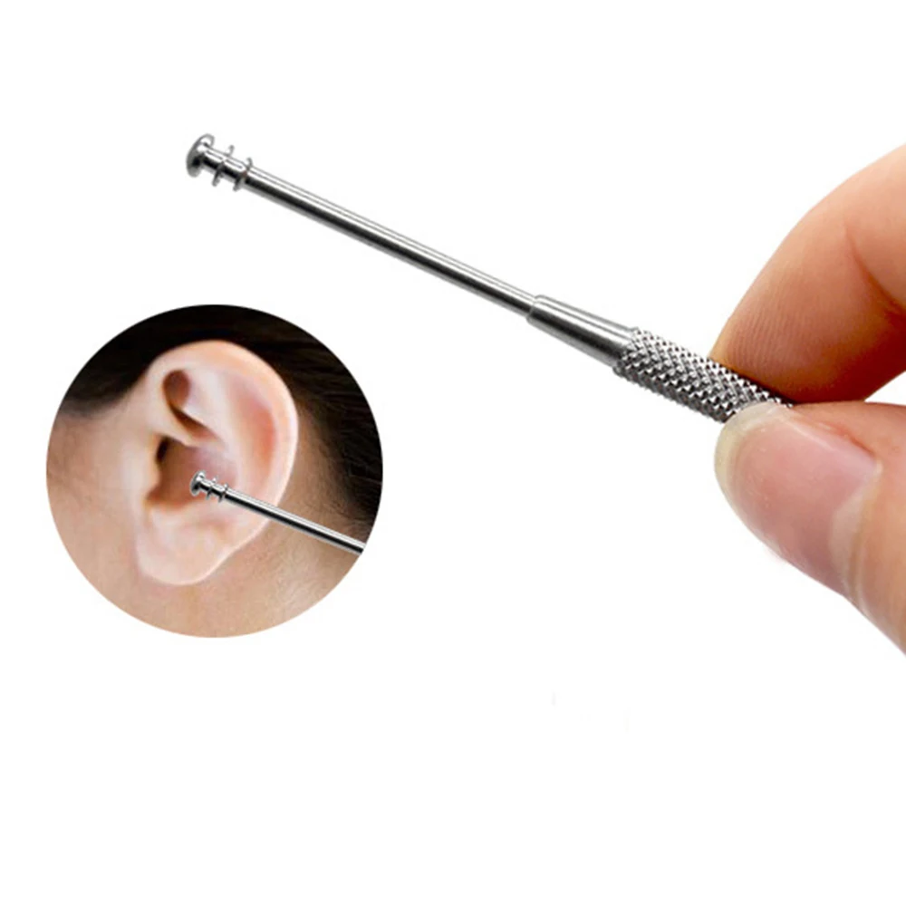 Cuillère de sélection d'oreille en spirale en acier inoxydable, outil de suppression d'avertissement d'oreille, nettoyeur d'oreille, multifonction, portable, double extrémité, 1PC