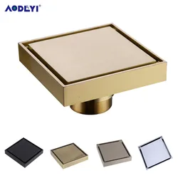 AODEYI Brass Shower Drain Bathroom Floor Drain Tile Insert Square Anti-odor Floor Waste Grates 100X100