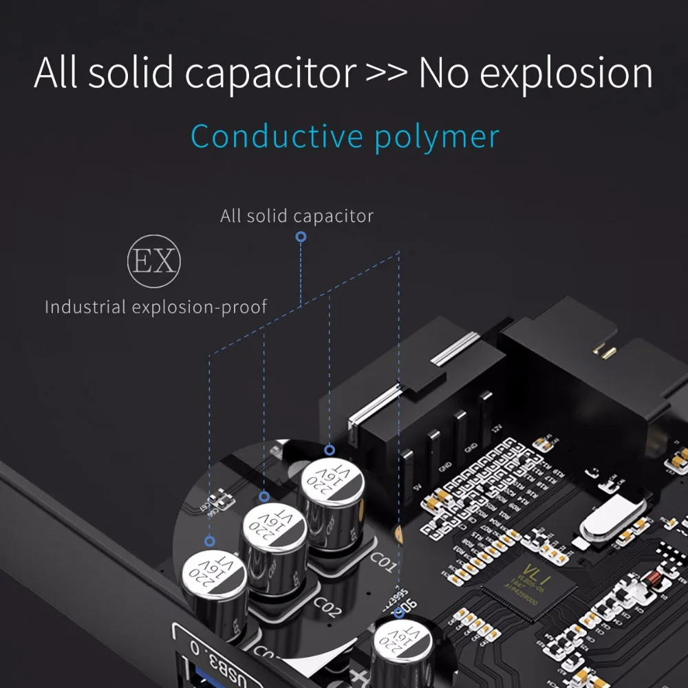 ORICO USB 3.0 PCI-E Expansion Card Adapter PCI-E USB 3.0 HUB Controller Adapter Card with 15Pin Power Supply PCI-E Extender Card