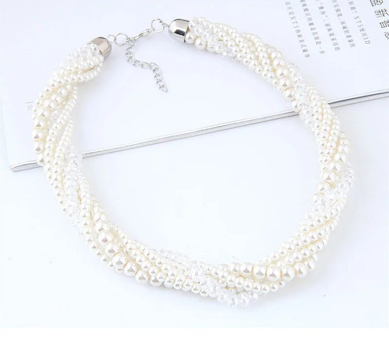 Kymyad Choker Necklace Women Imitation Pearl Jewelry Beads Necklaces Multilayer Collier Femme Bijoux Chunky Necklaces