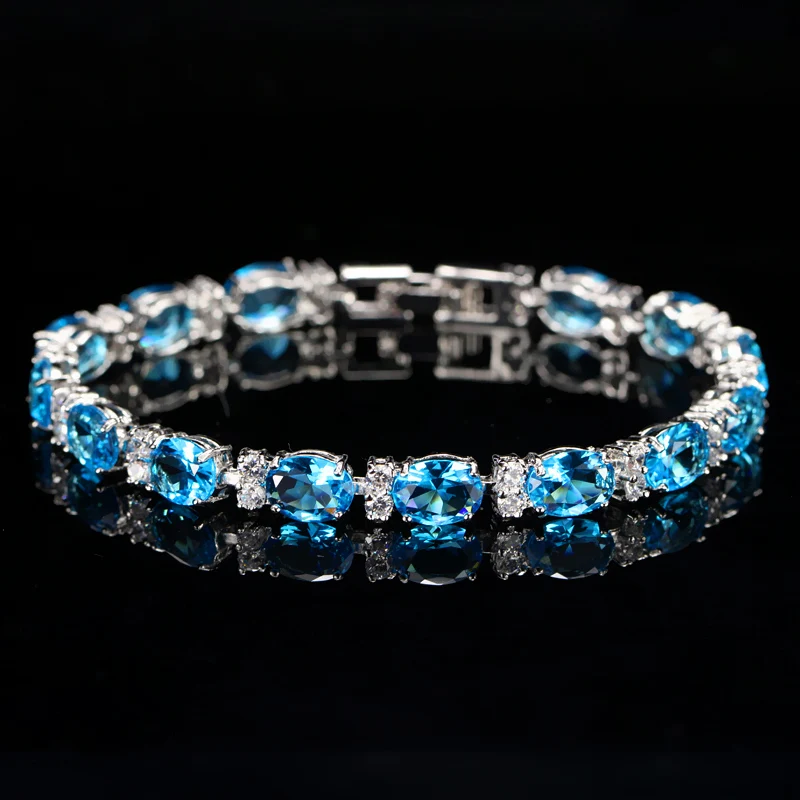 CWWZircons Brand CZ Tennis Bracelet Jewelry Women Fashion Sweet Girls Blue Crystal Bracelets Bangles Best Gift  CB062