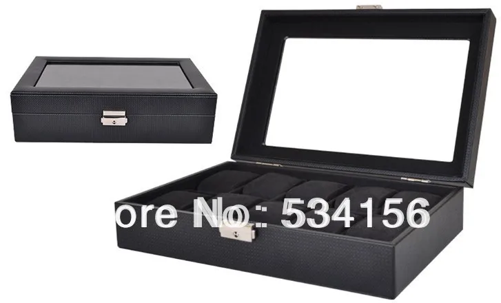 

Free shipping Black luxury leather jewelry watches boxes display watches 10 pillow case watch box