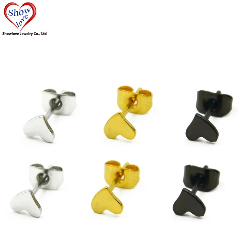 Showlove-6Pcs 20G Love Heart shape Ear Studs Small Fashion Earrings Piercing Titanium Anodized Ear Studs Gauge