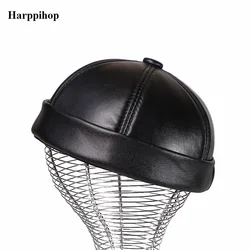 real Leather retro hat casual landlord hat sheepskin  cap thin round male caps fashion winter and autumn luxury hats