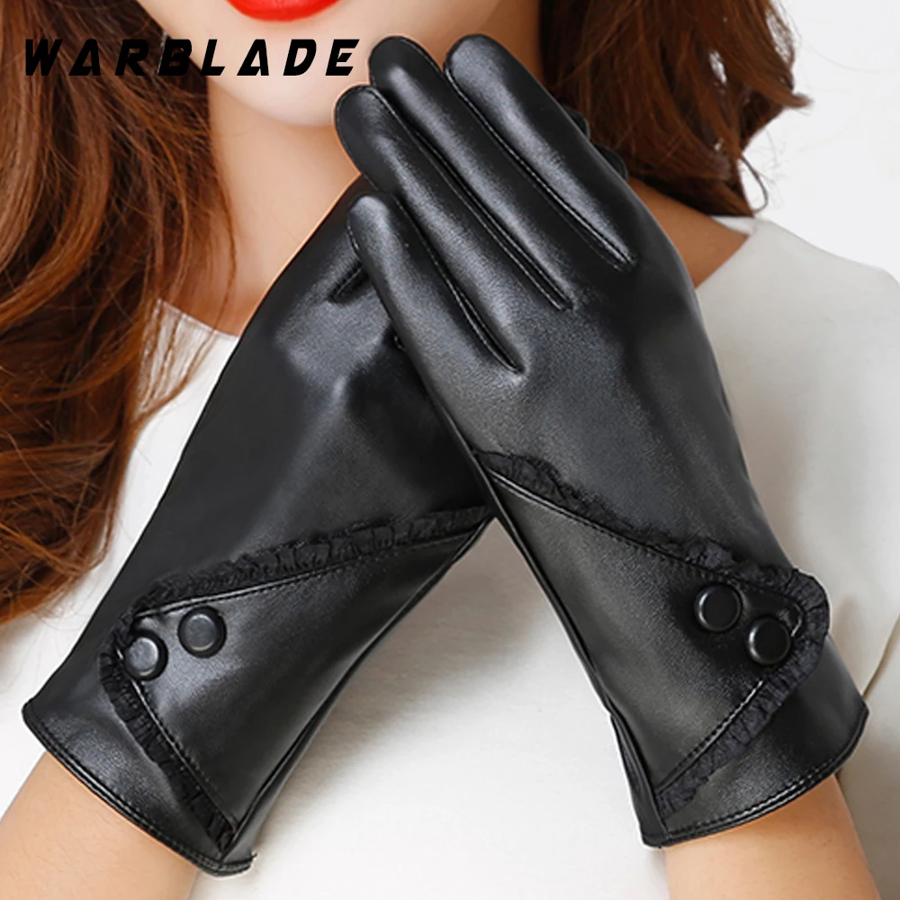 WarBLade Touch Screen PU Leather Gloves Women Winter Mittens Warm Gloves For Woman Guantes Mujer European Style Gants Femme