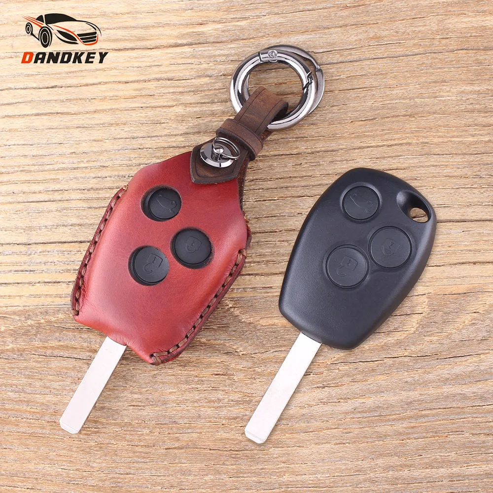 

Dandkey Newest Genuine Leather Protector Key Case Fob For Renault Clio Modus Laguna Megane Free Shipping 3 Buttons