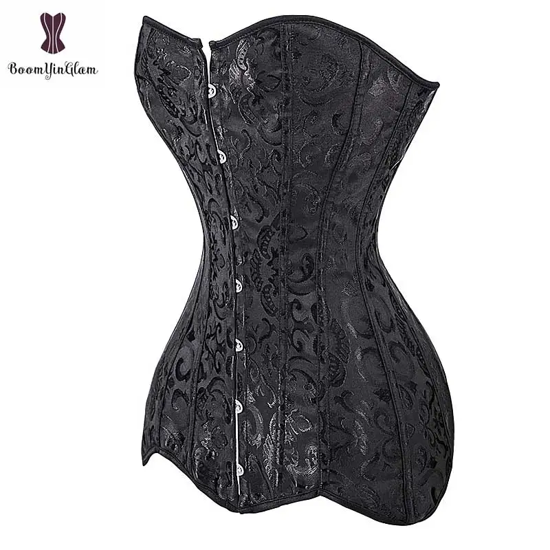 Drop Shipping Corset Long Torso Corsets Cheap Black White Korset Overbust Waist Slimming Floral Bustier Women Plus Size Gorset