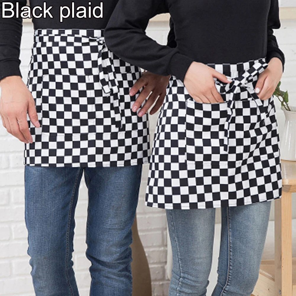 Striped Plaid Half-Length Short Waist Apron  with Pocket Catering Chef Waiter Bar Household Cleaning  Tools & Accessories