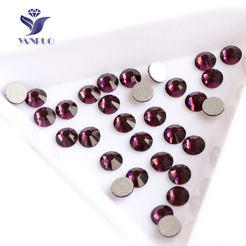 YANRUO 2058NoHF Amethyst Non Hot Fix Rhinestones Flat Back Nail Art Strass Glue on Glass Stone For Clothes Craft