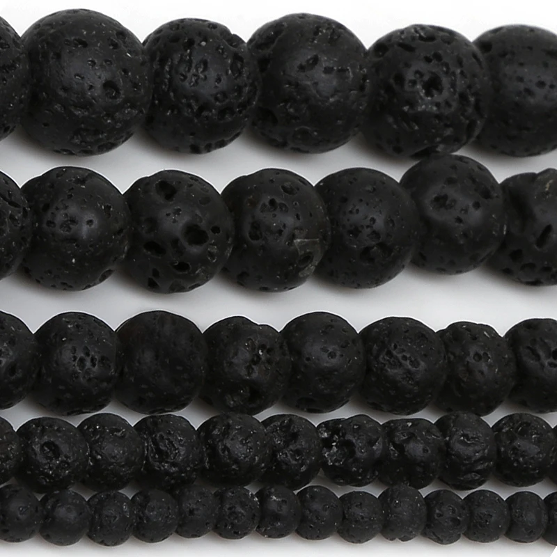 32-93Pcs Black Volcanic Lava Beads Lava Natural Stone Beads Round Volcanic-Stone Wholesale for Jewelry Making 4-12mm