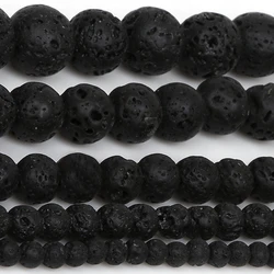 32-93Pcs Black Volcanic Lava Beads Spacer Beads Round Volcanic-Stone Wholesale Natural Stone Beads for Jewelry Making 4-14mm