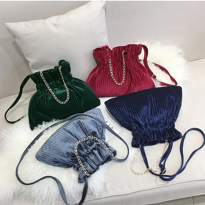 Corduroy Chain Messenger Bag Women\'s Bucket Bag Luxury Velvet Shoulder Bags Large Capacity Book Handbag Cute Crossbody Bags