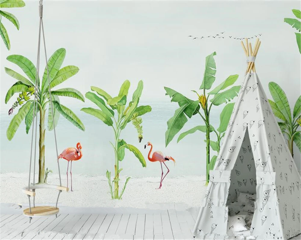 

Beibehang современные стереоскопические обои papel de parede Северная Европа маленькие свежие приморские банановые деревья фламинго настенные behang