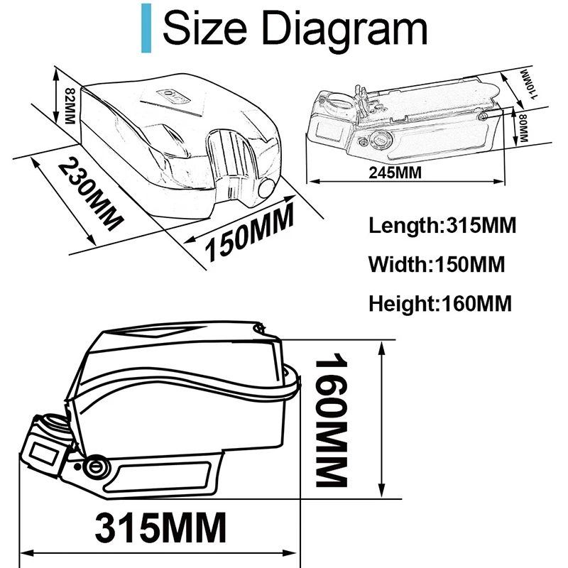 Frog eBike Battery 24V 36V 48V 15Ah 20Ah 18650 Cell Seat Post Bicycle Battery for 1000W 750W 500W 350W 250W Bafang Motor