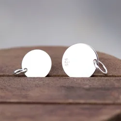 100% 925 Sterling Silver Round Smooth Medallion Charms 10mm 12mm Ornament Decoration Pendants Tags DIY Jewelry Making Bracelets
