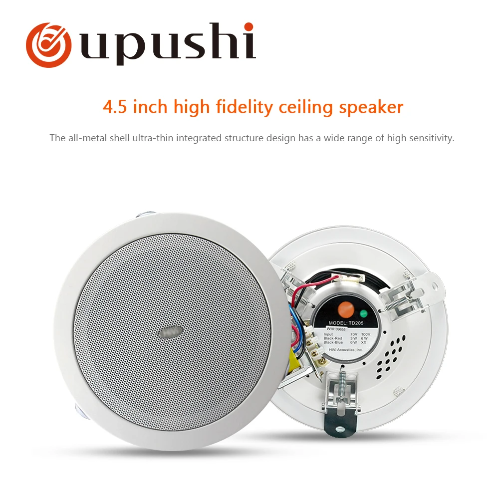 Oupushi professional equipment speakers amplifier home music system 4.5 inch full range ceiling mount speakers 3w, 6w, 10w