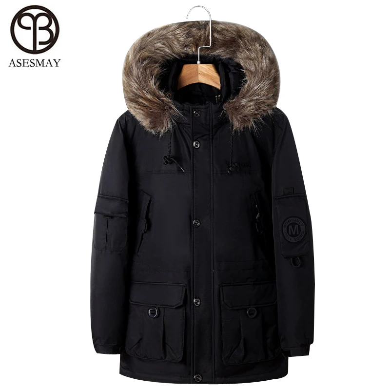 Asesmay 2021 jaqueta masculina de luxo da marca de pele com capuz russo inverno grosso quente pato branco para baixo parkas casual wellensteyn casacos