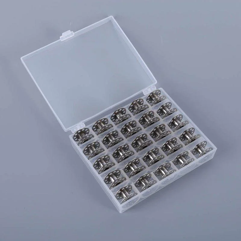 25Pcs/Set Empty Bobbins Sewing Machine Spools Clear Plastic and Case Storage Box Sewing Machine Tools Accessories AA7651